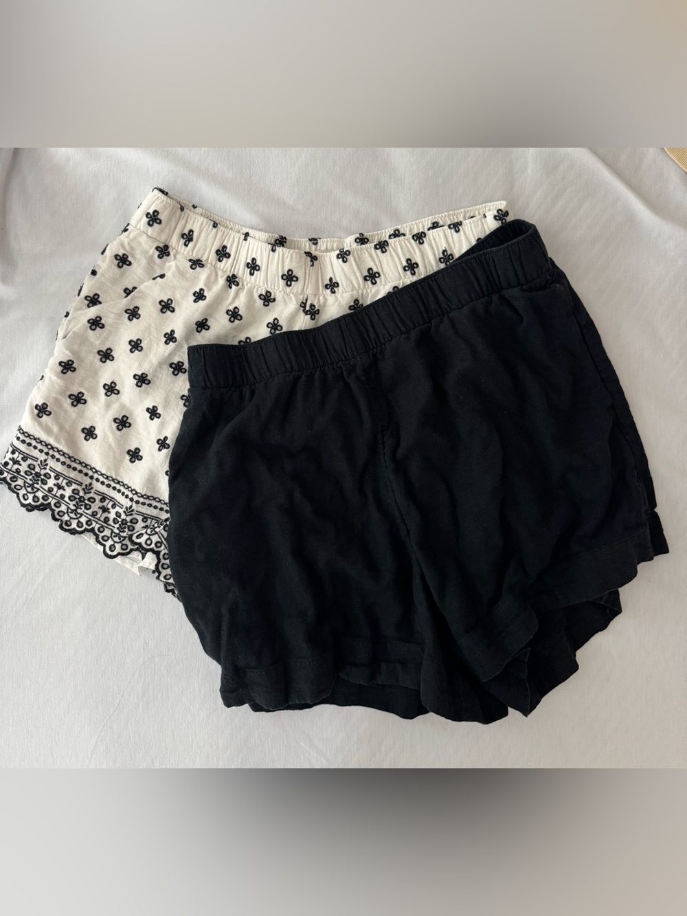 Abercrombie & Fitch Black and White Embroidered High-Waist Shorts Set
